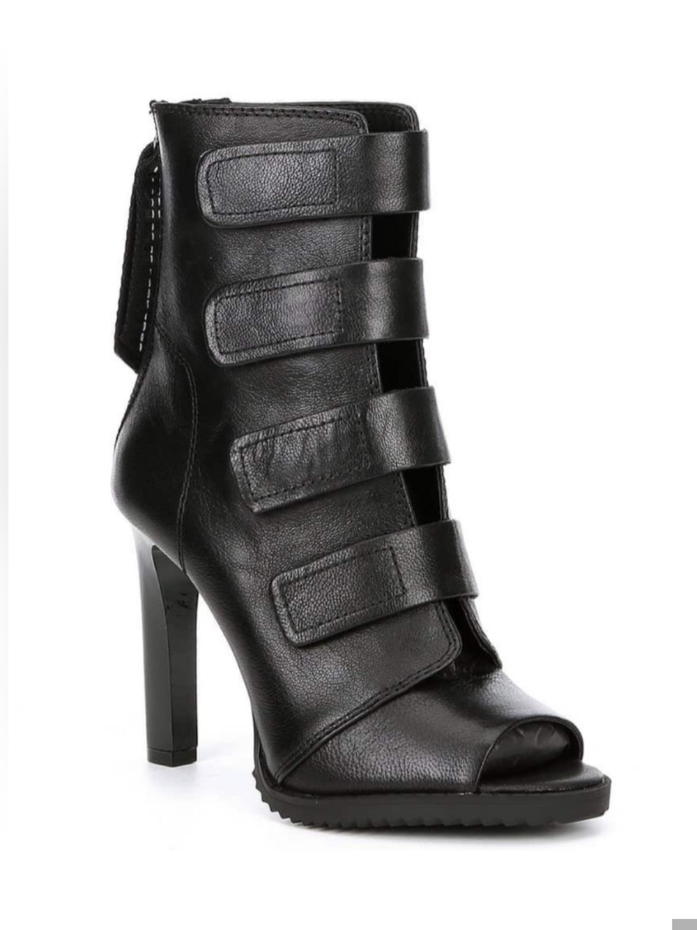 DKNY Blake Black Leather Peep Toe Stiletto Heel Bootie size 5.5